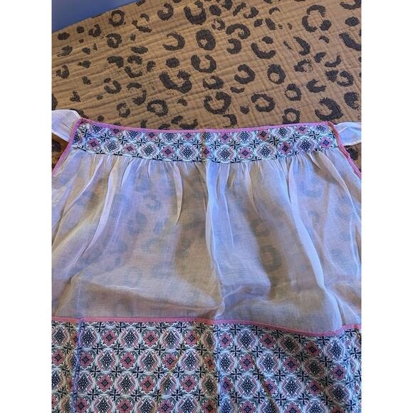 Vintage Pink Semi-Sheer Half Apron Black Geometric Pattern - Picture 5 of 6